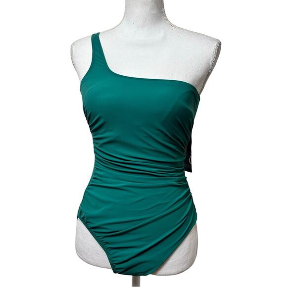 PROFILE BY GOTTEX IOTA ONE SHOULDER EMERALD ONE PIECE WOMEN SWIMSUIT SIZE 6 NEW - Picture 2 of 5